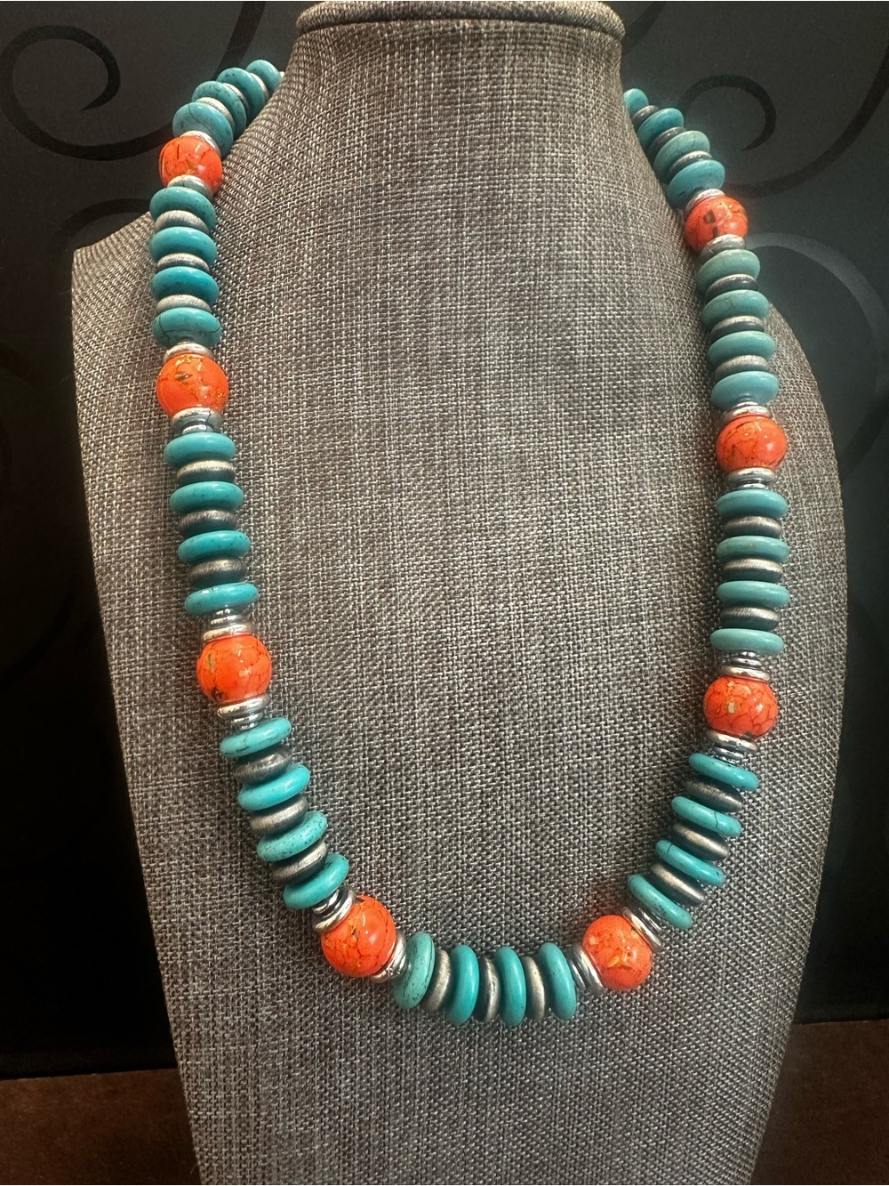 Turquoise & Orange Howlite Beaded Statement Necklace